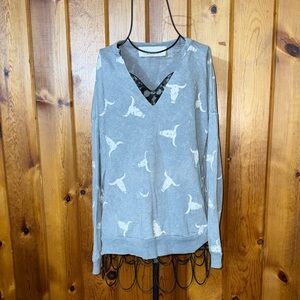 Vintage Havana Light Blue Sweater long horn western country rodeo causal top